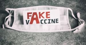 Tech Mahindra & StaTwig’s blockchain for vaccine traceablity Mask with with Fake Vaccine written on it | Tech Mahindra