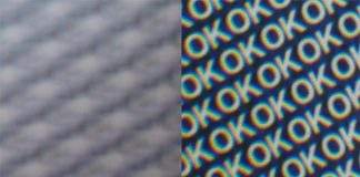 Toppan’s Illumigram displays text & images with depth in strong light Text appears (right) when light is shone on Illumigram. Photos: Toppan Inc.