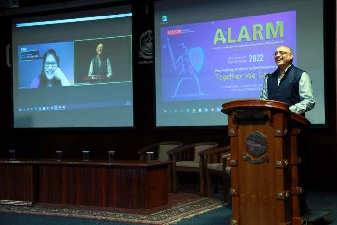 Dr. Bipin Nair, Dean of Life Sciences,Amrita School of Biotechnology, Amrita Vishwa Vidyapeetham speaking at ALARM 2022 Anti-Microbial